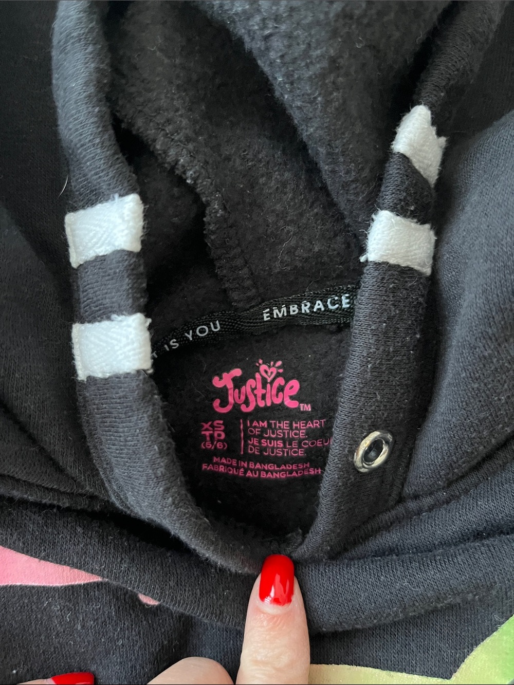 Justice Black Cropped Hoodie with Rainbow Script - Picture 2 of 4